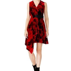 Rachel Roy Draped Velvet Fit N Flare V-Neck Dress